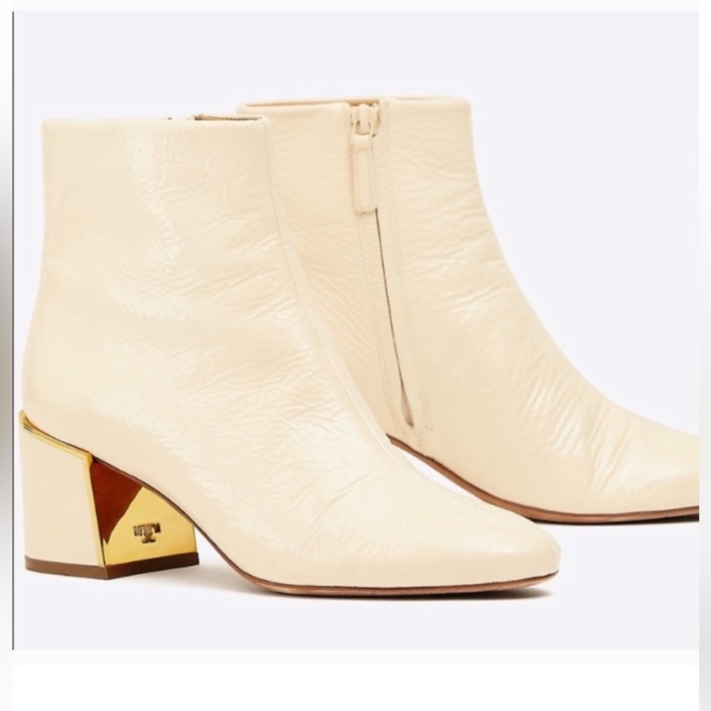 Tory Burch Cream Ankle Boots with Gold Heel